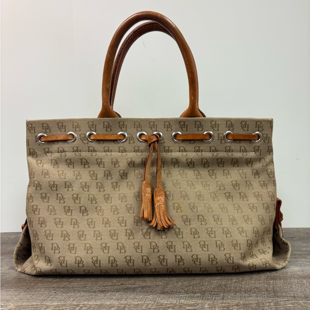 Dooney & Bourke Signature Canvas Leather Trimmed Tassel Satchel / Tote